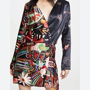 FARM RIO Carnival Hearts Wrap Dress In Multi